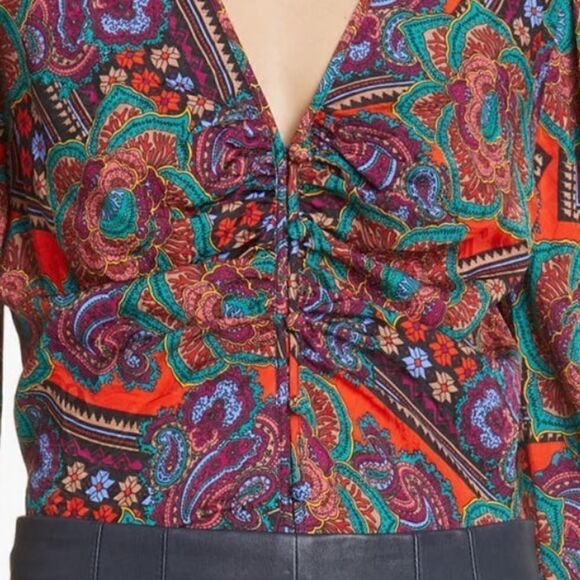 NWT Veronica Beard Simmons Silk-Blend Puff-Sleeve Ruched Blouse Women's 4 - Picture 5 of 7
